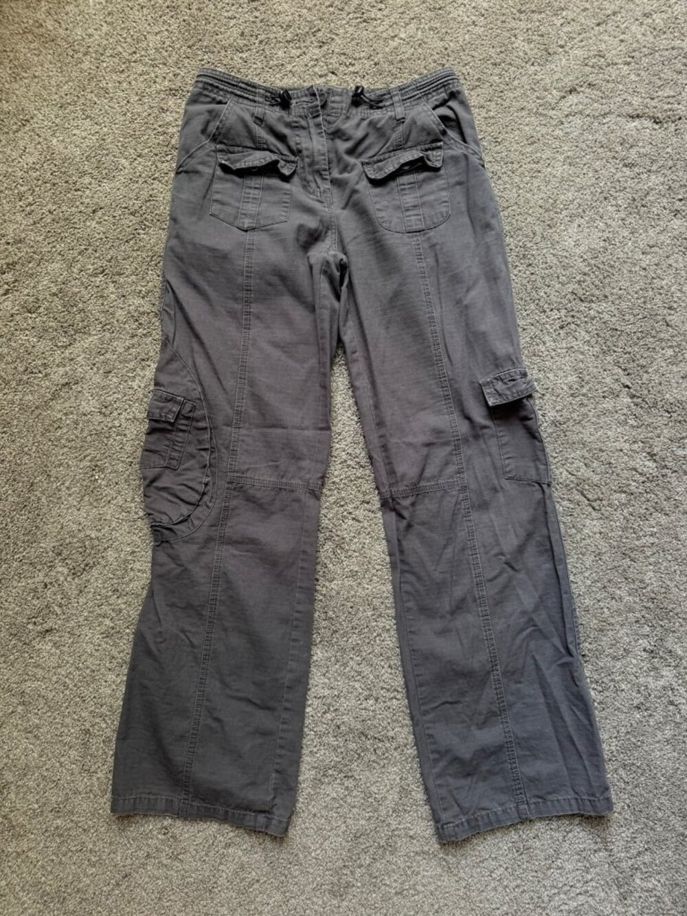 Brandy Melville Cargo Pants Grey Wide Leg Cotton Utility Trousers One Size 26x30